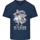 If it Flies it Spies Conspiracy Pigeon Mens V-Neck Cotton T-Shirt Navy Blue
