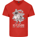 If it Flies it Spies Conspiracy Pigeon Mens V-Neck Cotton T-Shirt Red