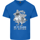 If it Flies it Spies Conspiracy Pigeon Mens V-Neck Cotton T-Shirt Royal Blue