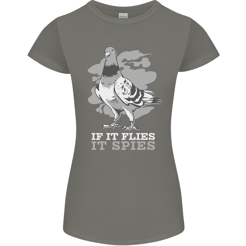 If it Flies it Spies Conspiracy Pigeon Womens Petite Cut T-Shirt Charcoal