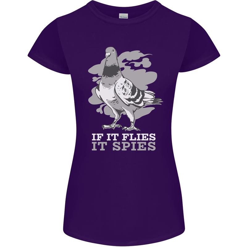 If it Flies it Spies Conspiracy Pigeon Womens Petite Cut T-Shirt Purple