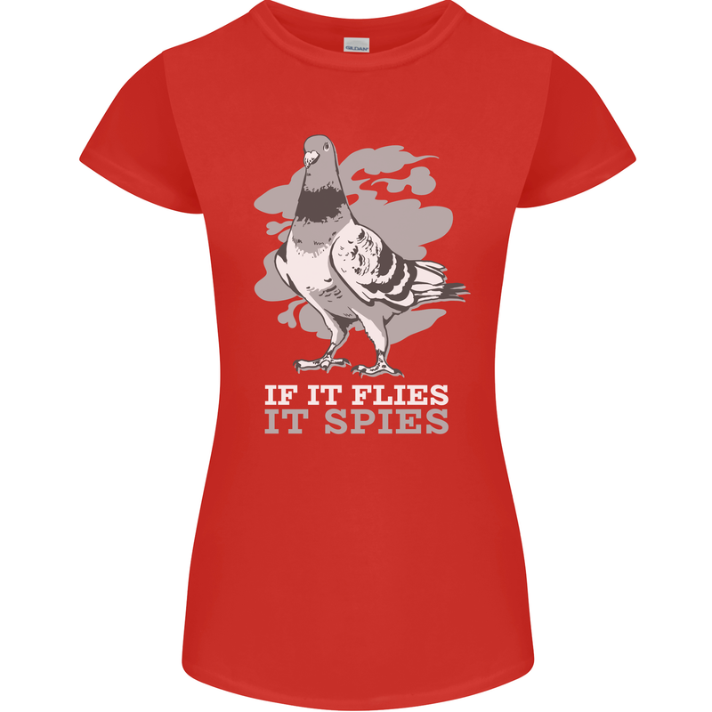 If it Flies it Spies Conspiracy Pigeon Womens Petite Cut T-Shirt Red