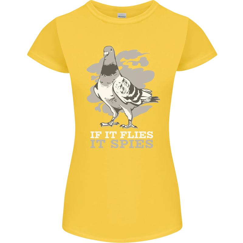 If it Flies it Spies Conspiracy Pigeon Womens Petite Cut T-Shirt Yellow