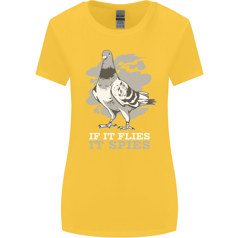 If it Flies it Spies Conspiracy Pigeon Womens Wider Cut T-Shirt Yellow
