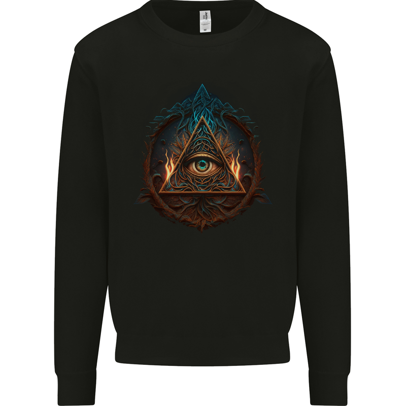 Illuminati Eye With Flames Conspiracy Fantasy Mens Sweatshirt Jumper Black