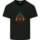 Illuminati Eye With Flames Conspiracy Fantasy Mens V-Neck Cotton T-Shirt Black