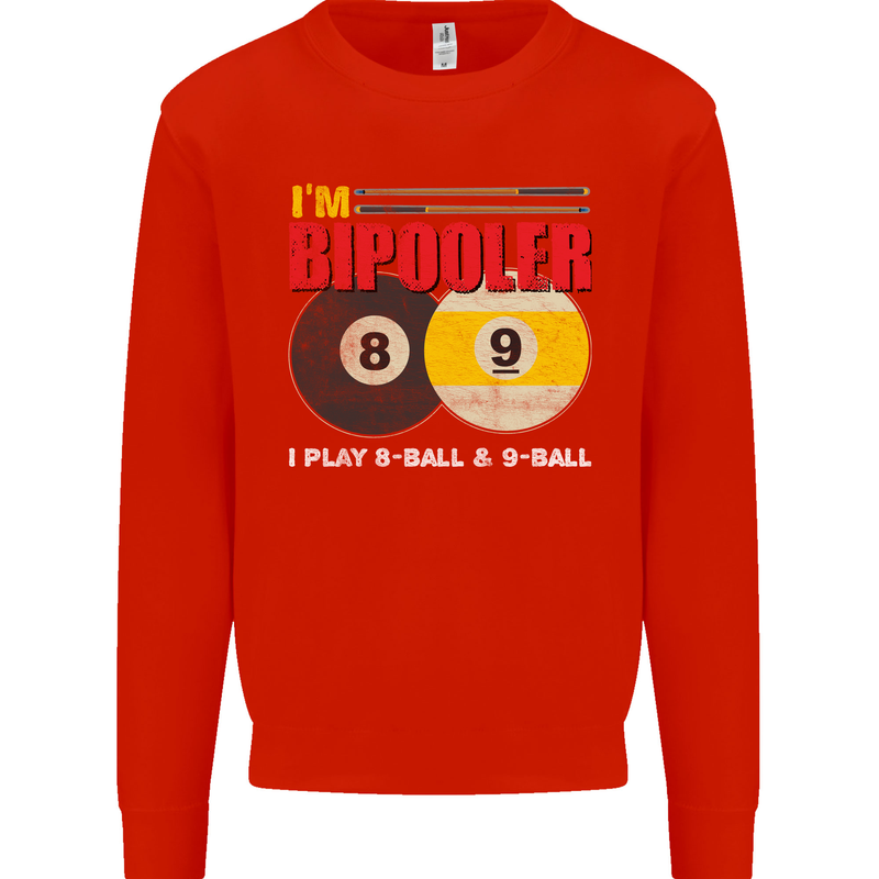 Im Bipooler I Play 8-Ball 9-Ball Funny Pool Kids Sweatshirt Jumper Bright Red