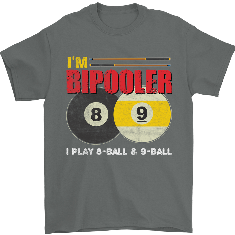 Im Bipooler I Play 8-Ball 9-Ball Funny Pool Mens T-Shirt Cotton Gildan Charcoal