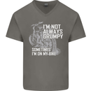 Im Not Always Grumpy Biker Motorcycle Biker Mens V-Neck Cotton T-Shirt Charcoal