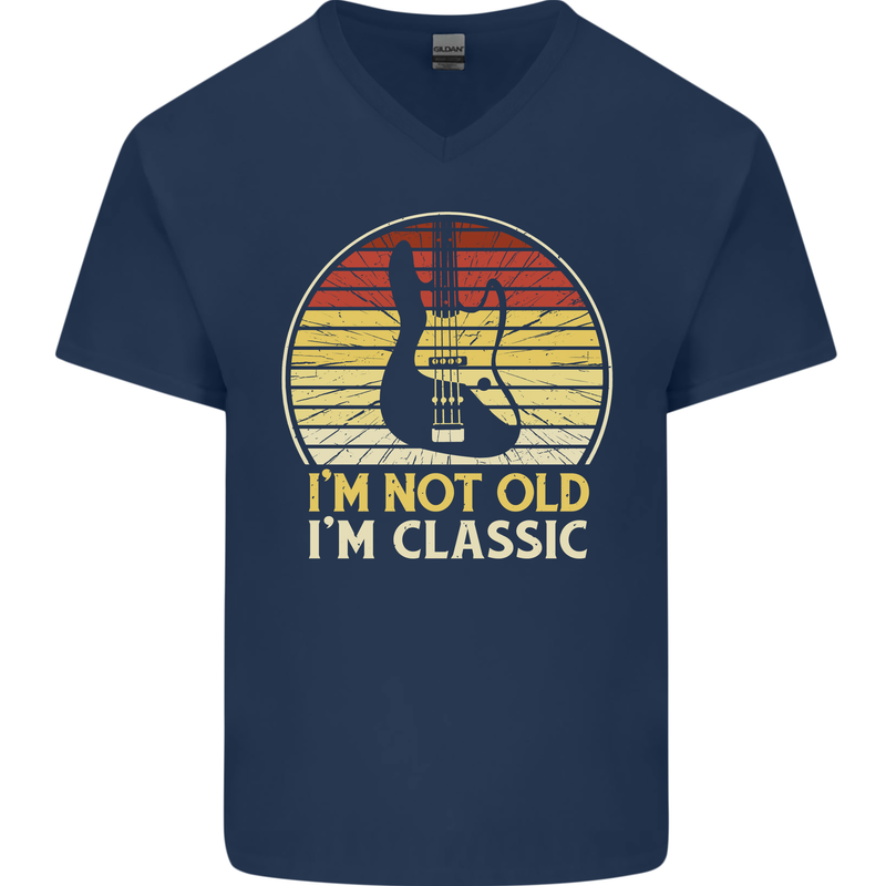 Im Not Old Classic Guitar Rock n Roll Punk Mens V-Neck Cotton T-Shirt Navy Blue
