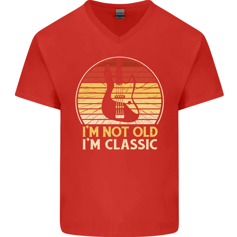Im Not Old Classic Guitar Rock n Roll Punk Mens V-Neck Cotton T-Shirt Red