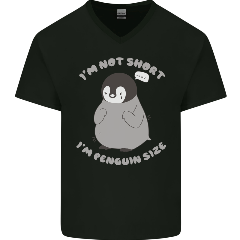 Im Not Short Im Penguine Size Funny Mens V-Neck Cotton T-Shirt Black
