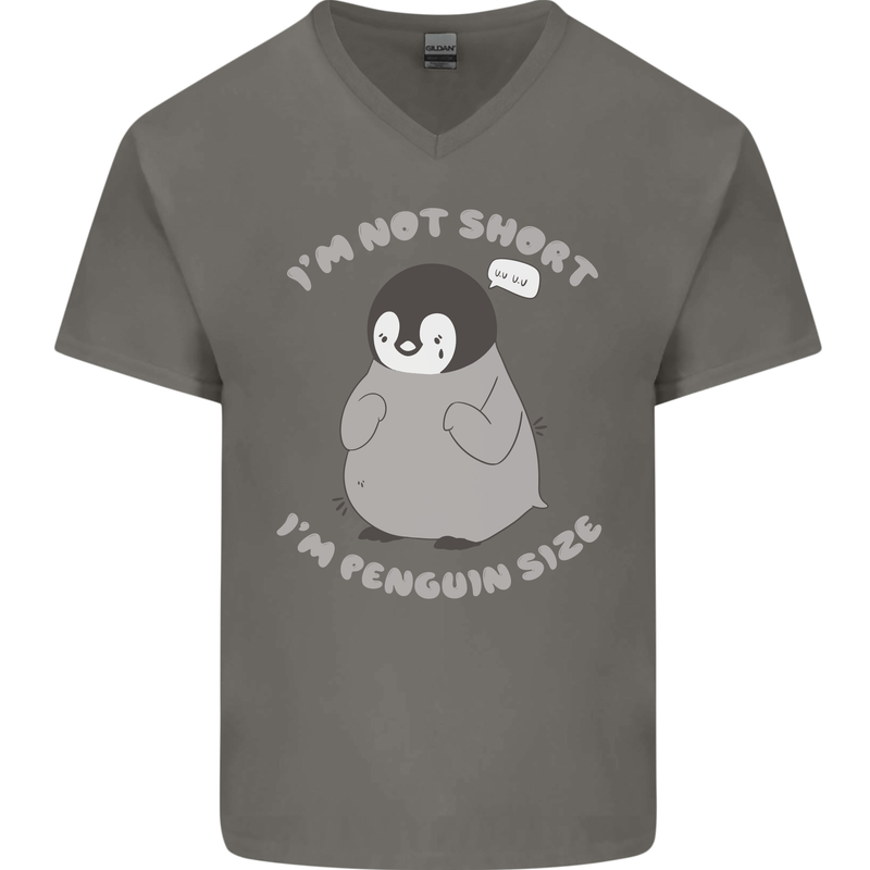 Im Not Short Im Penguine Size Funny Mens V-Neck Cotton T-Shirt Charcoal