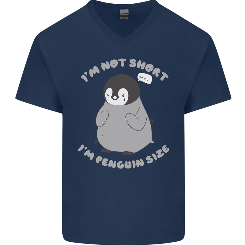 Im Not Short Im Penguine Size Funny Mens V-Neck Cotton T-Shirt Navy Blue