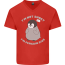 Im Not Short Im Penguine Size Funny Mens V-Neck Cotton T-Shirt Red