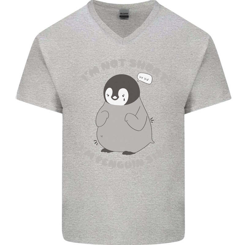 Im Not Short Im Penguine Size Funny Mens V-Neck Cotton T-Shirt Sports Grey