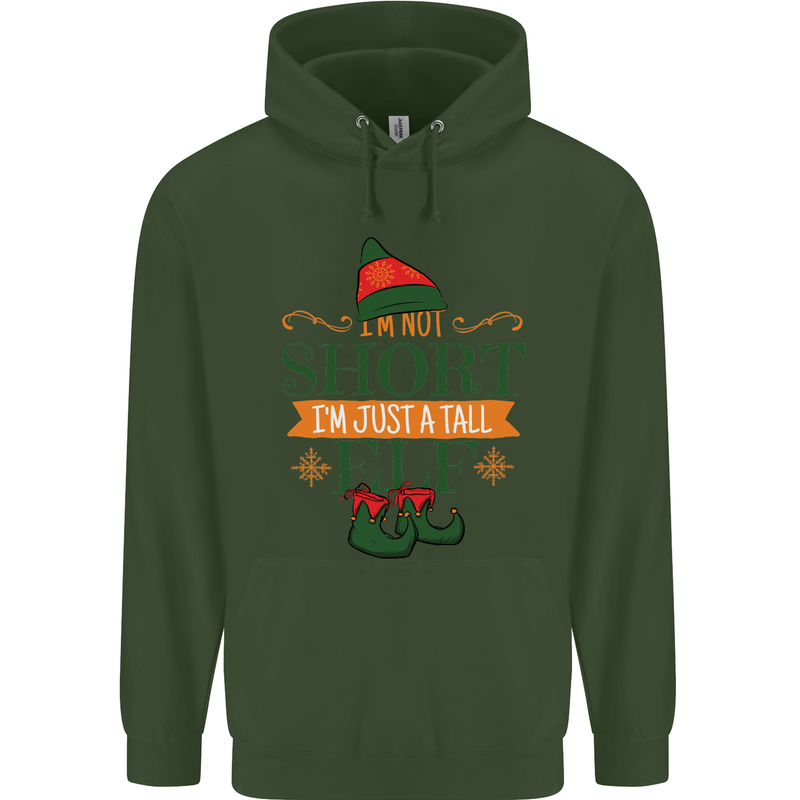 Im Not Short Tall Elf Funny Christmas Childrens Kids Hoodie Forest Green