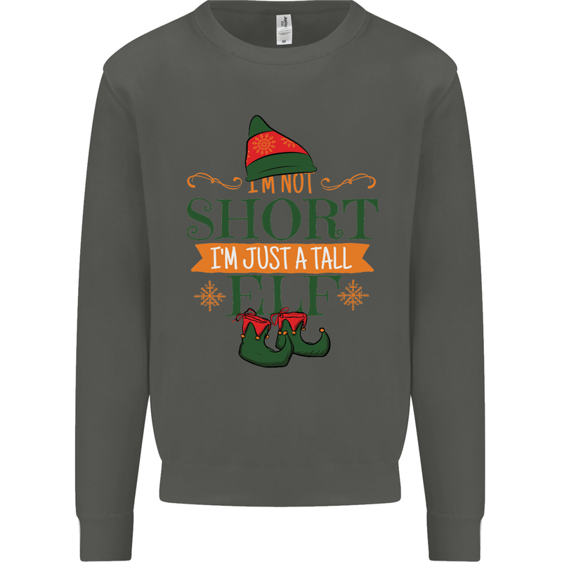 Im Not Short Tall Elf Funny Christmas Kids Sweatshirt Jumper Storm Grey