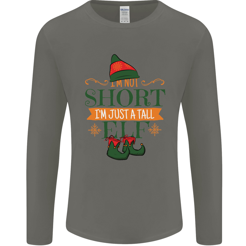 Im Not Short Tall Elf Funny Christmas Mens Long Sleeve T-Shirt Charcoal