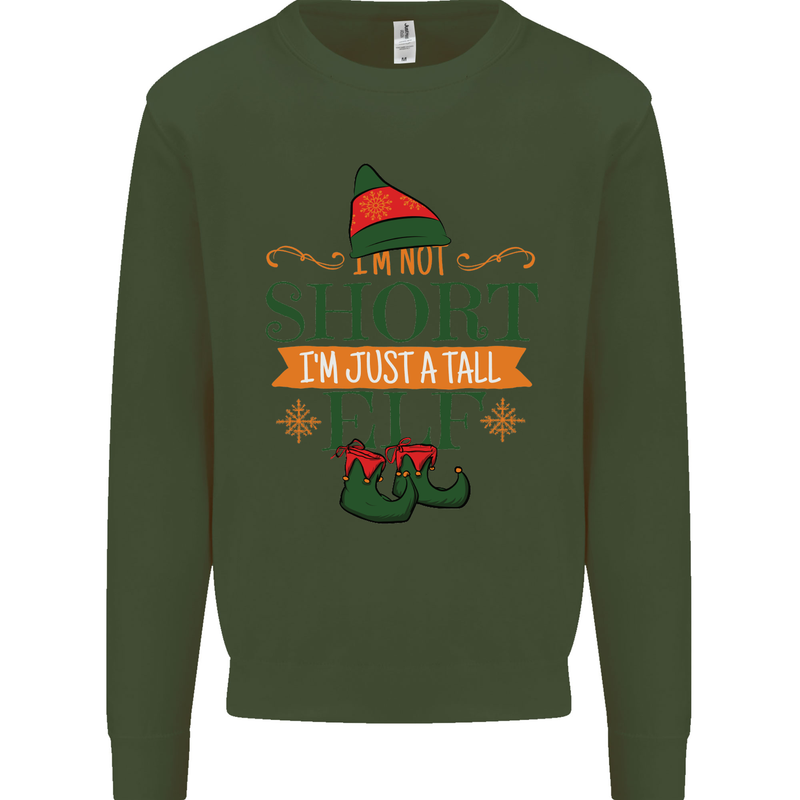 Im Not Short Tall Elf Funny Christmas Mens Sweatshirt Jumper Forest Green