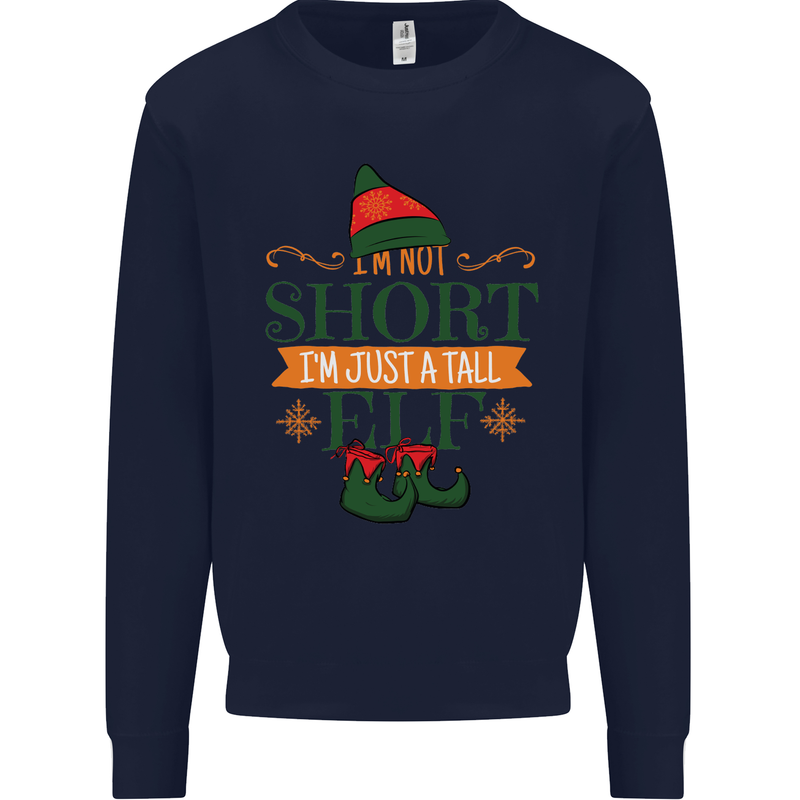Im Not Short Tall Elf Funny Christmas Mens Sweatshirt Jumper Navy Blue