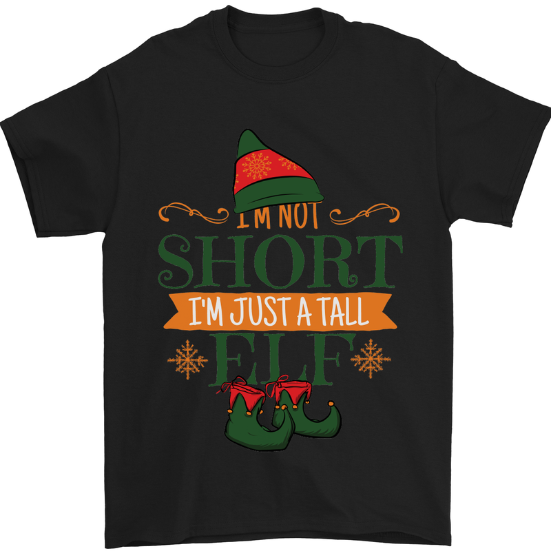 Im Not Short Tall Elf Funny Christmas Mens T-Shirt Cotton Gildan Black