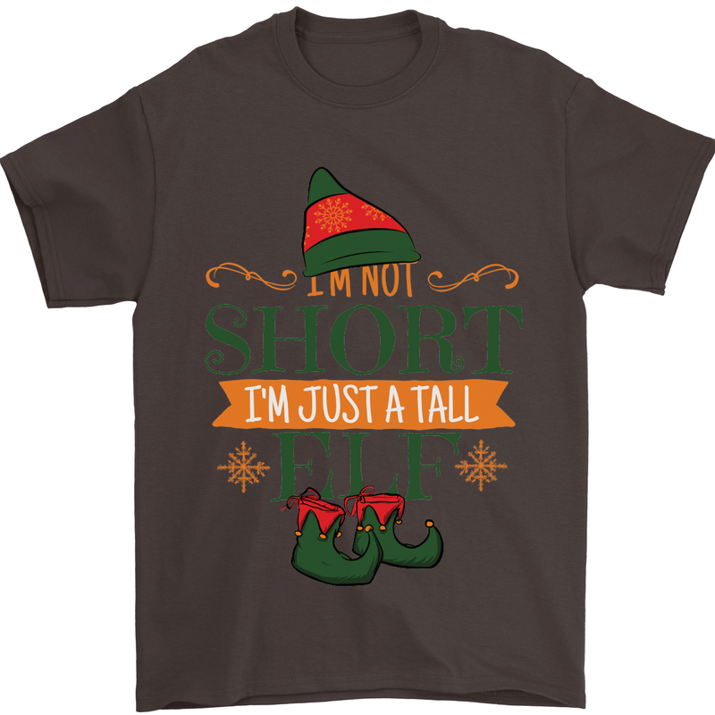 Im Not Short Tall Elf Funny Christmas Mens T-Shirt Cotton Gildan Dark Chocolate