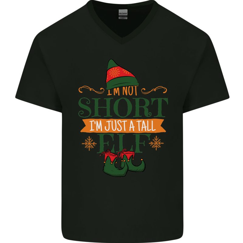 Im Not Short Tall Elf Funny Christmas Mens V-Neck Cotton T-Shirt Black
