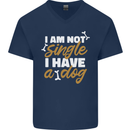 Im Not Single I Have a Dog Funny Mens V-Neck Cotton T-Shirt Navy Blue