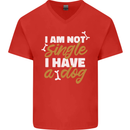 Im Not Single I Have a Dog Funny Mens V-Neck Cotton T-Shirt Red