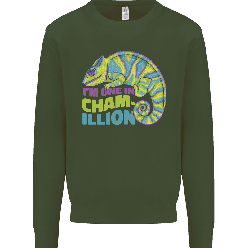 Im One in a Chamillion Funny Chameleon Kids Sweatshirt Jumper Forest Green