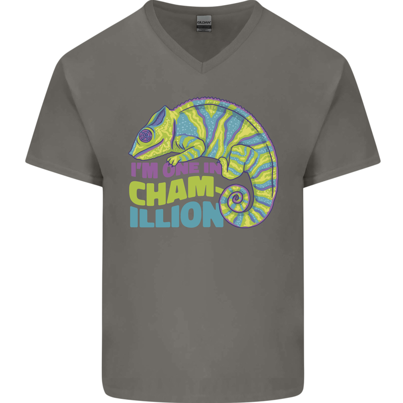 Im One in a Chamillion Funny Chameleon Mens V-Neck Cotton T-Shirt Charcoal