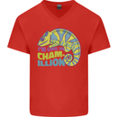 Im One in a Chamillion Funny Chameleon Mens V-Neck Cotton T-Shirt Red