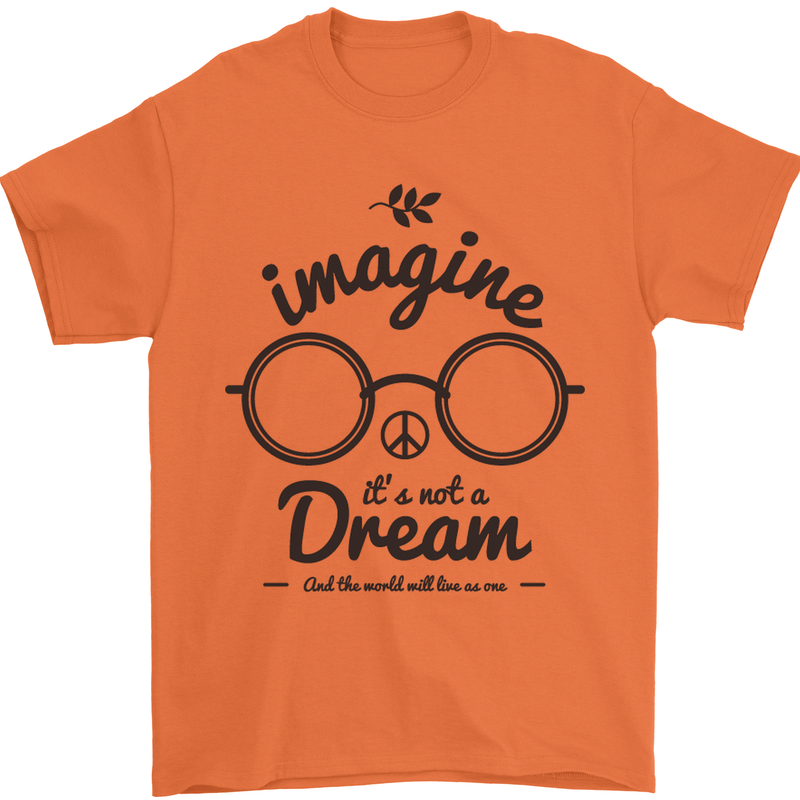 Imagine Its Not a Dream World Peace Hippy Mens T-Shirt Cotton Gildan Orange