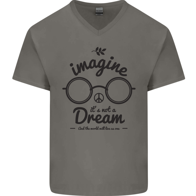 Imagine Its Not a Dream World Peace Hippy Mens V-Neck Cotton T-Shirt Sports Grey