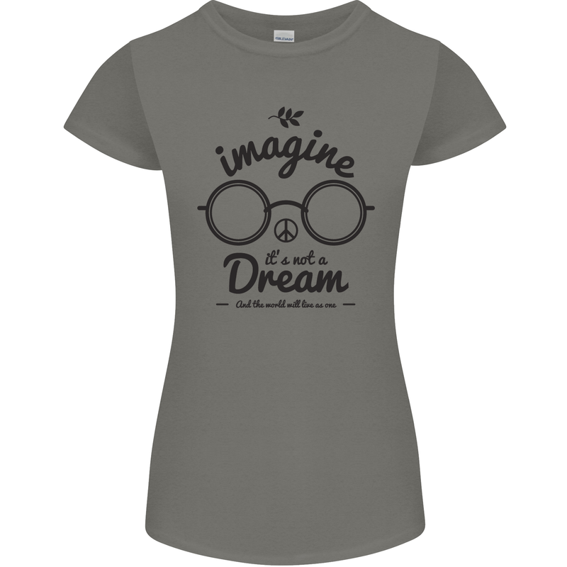 Imagine Its Not a Dream World Peace Hippy Womens Petite Cut T-Shirt Charcoal