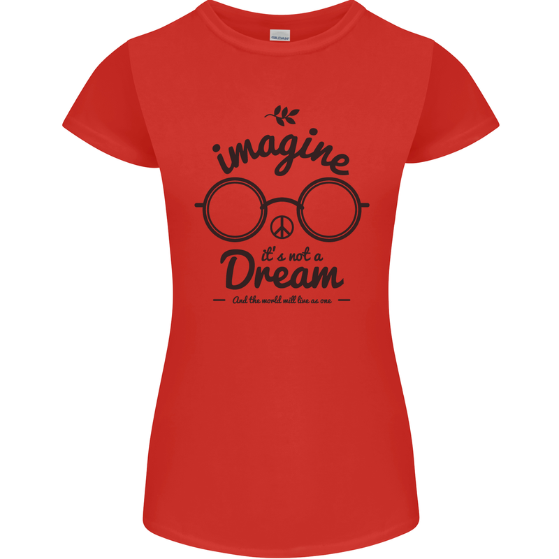 Imagine Its Not a Dream World Peace Hippy Womens Petite Cut T-Shirt Red