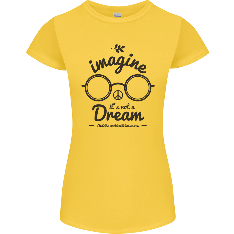 Imagine Its Not a Dream World Peace Hippy Womens Petite Cut T-Shirt Yellow