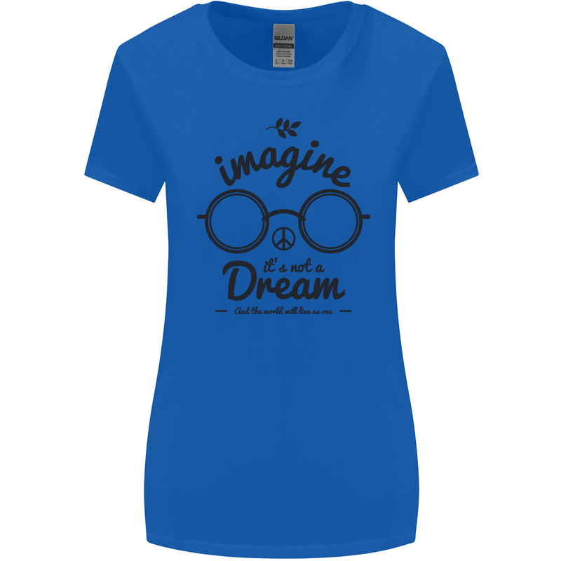 Imagine Its Not a Dream World Peace Hippy Womens Wider Cut T-Shirt Royal Blue