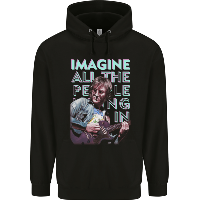 Imagine World Peace Music Guitar Hippy Childrens Kids Hoodie Black