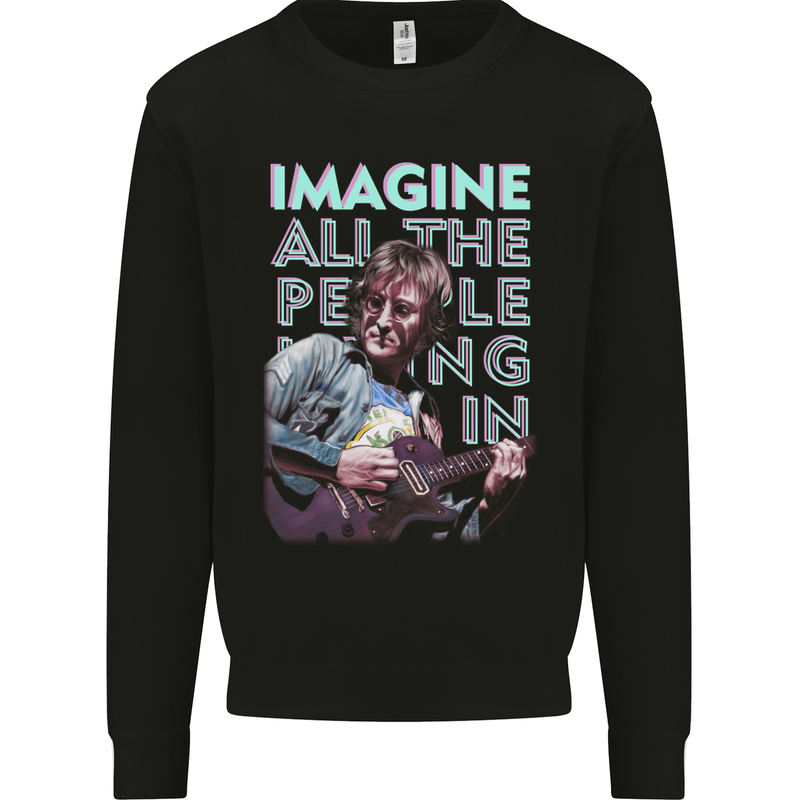 Imagine World Peace Music Guitar Hippy Kids Sweatshirt Jumper Black