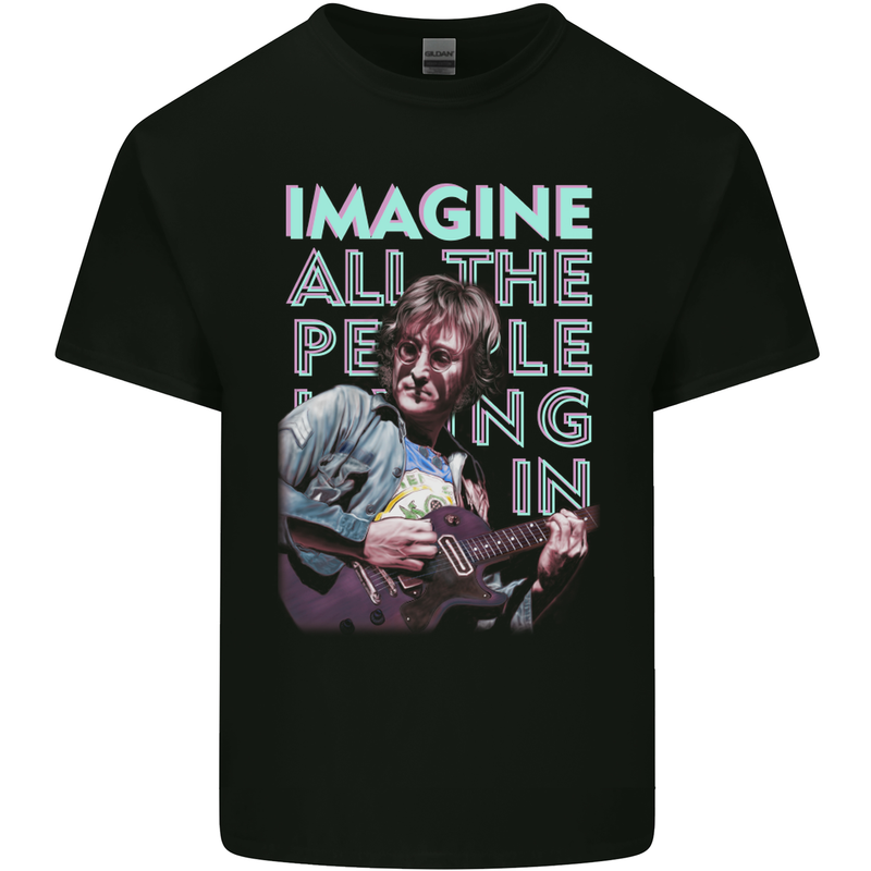 Imagine World Peace Music Guitar Hippy Mens Cotton T-Shirt Tee Top Black