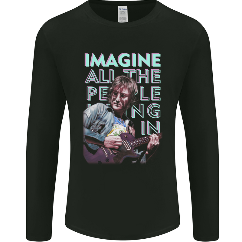 Imagine World Peace Music Guitar Hippy Mens Long Sleeve T-Shirt Black