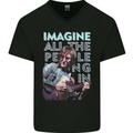 Imagine World Peace Music Guitar Hippy Mens V-Neck Cotton T-Shirt Black