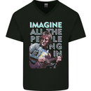 Imagine World Peace Music Guitar Hippy Mens V-Neck Cotton T-Shirt Black