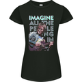 Imagine World Peace Music Guitar Hippy Womens Petite Cut T-Shirt Black