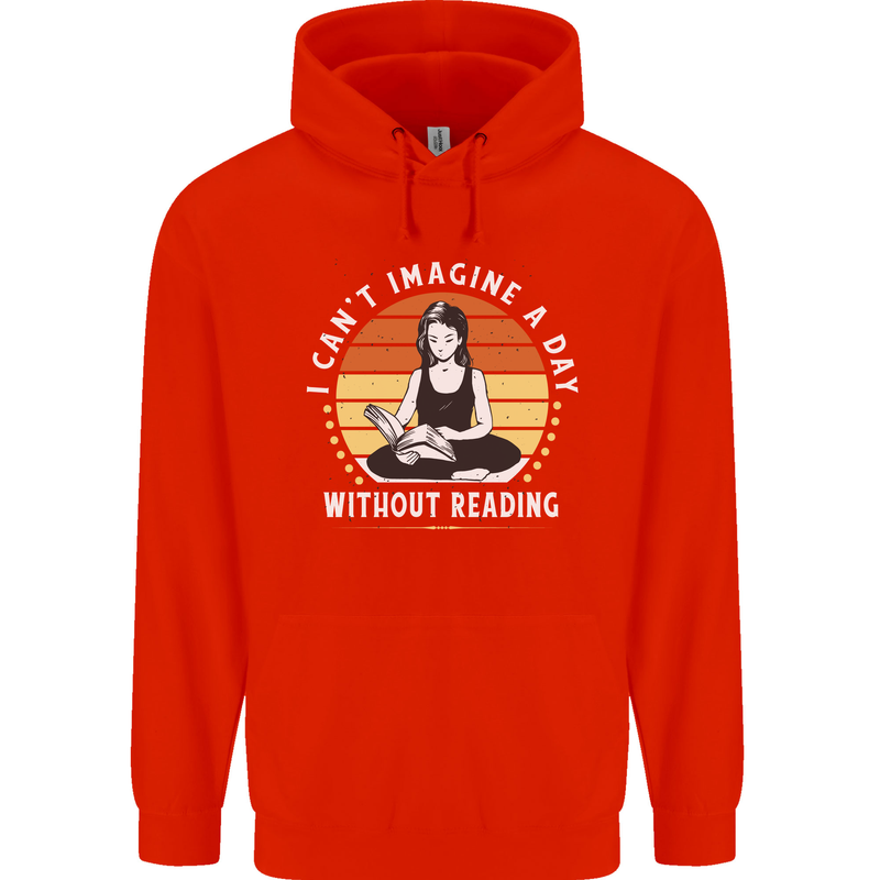Imagine a Day Without Reading Bookworm Childrens Kids Hoodie Bright Red