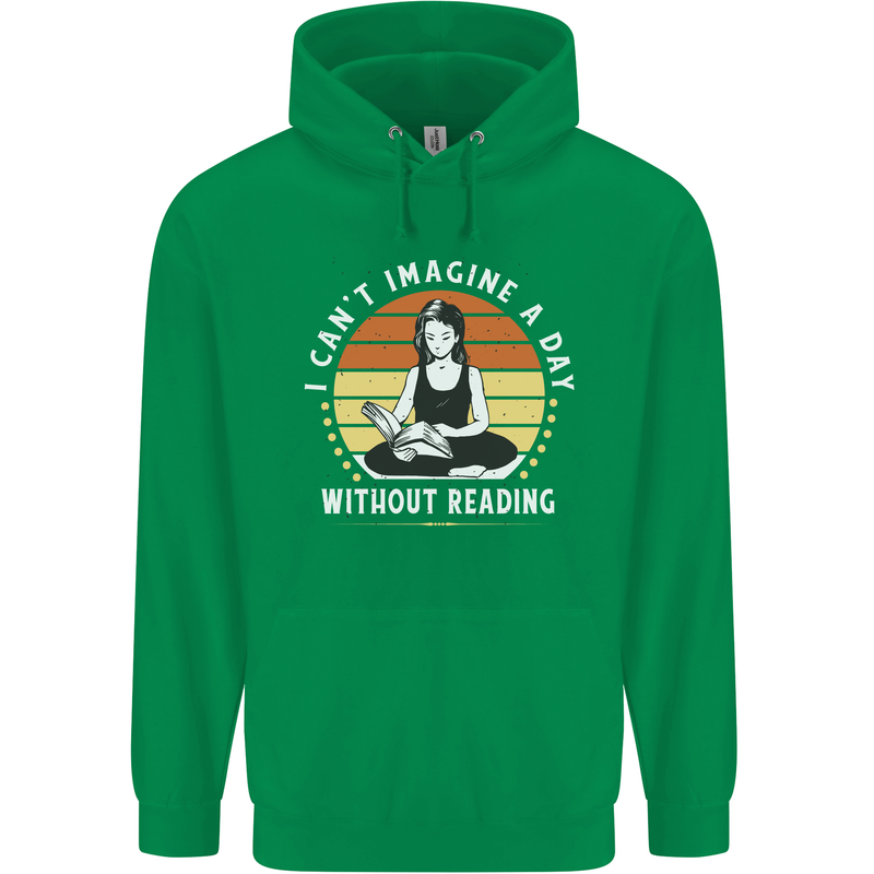 Imagine a Day Without Reading Bookworm Childrens Kids Hoodie Irish Green