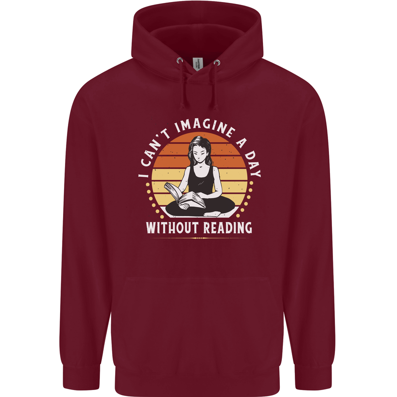 Imagine a Day Without Reading Bookworm Childrens Kids Hoodie Maroon