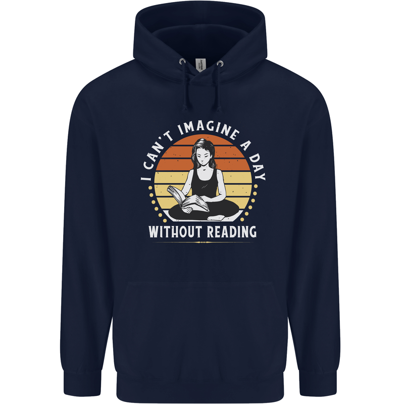 Imagine a Day Without Reading Bookworm Childrens Kids Hoodie Navy Blue